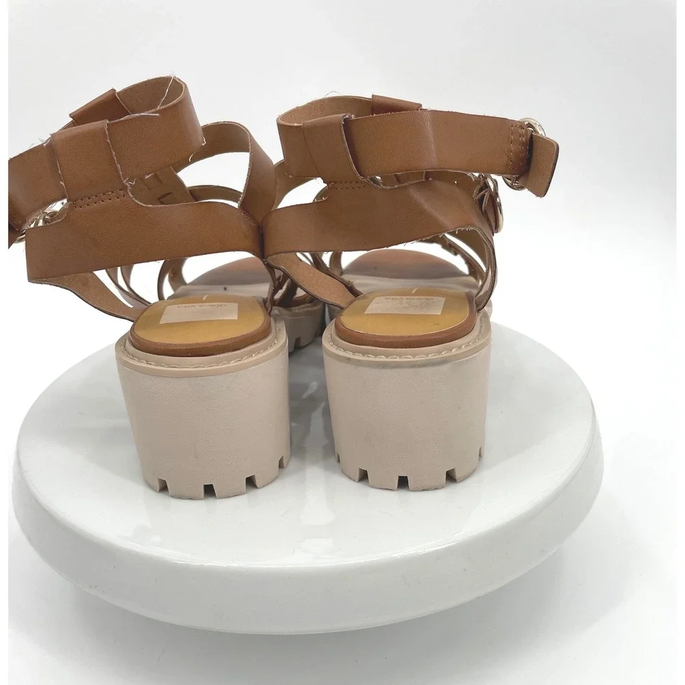 Dolce Vita Lillia Gladiator Sandals Womens 8.5 Brown Faux Leather Platform‎ Lug